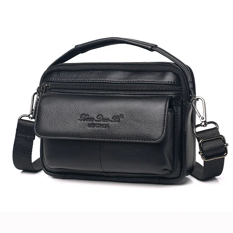 Sacoche Cuir Homme Bandoulière Rectangulaire Noire Poignée