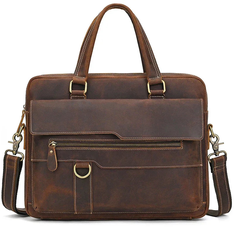 Sacoche Marron Homme Crazy Horse, Sac Cuir Grande Capacité