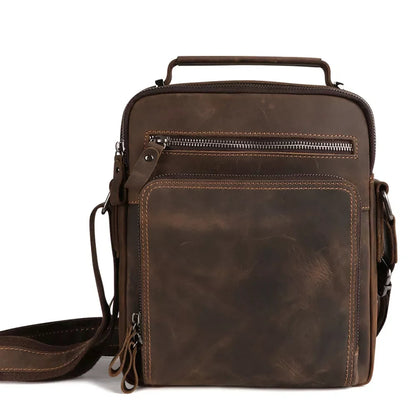 Sacoche Cuir Homme Vintage Marron Foncé Poignée Bandoulière