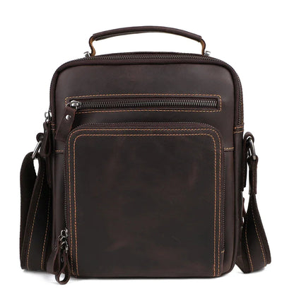 Sacoche Cuir Homme Vintage Marron Foncé Poignée Bandoulière