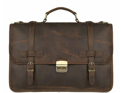 Sacoche Cuir Marron pour Homme Cartable Boucles Doubles Élégant