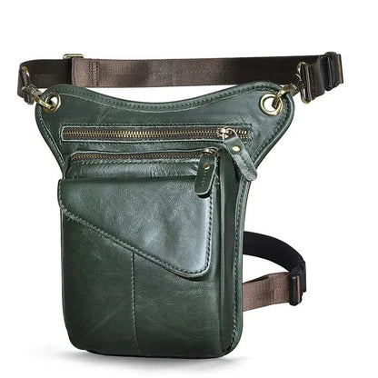 Sacoche de Jambe Cuir Homme Marron Poche Zippée Réglable