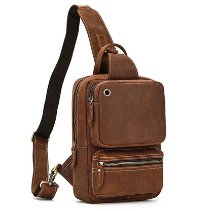 Sacoche de Poitrine en Cuir Marron Bandoulière Réglable Sling
