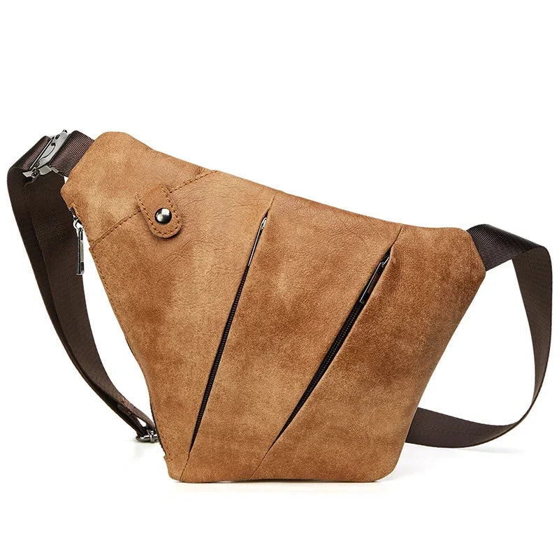Sacoche de Poitrine Homme en Cuir Marron Foncé Triangulaire