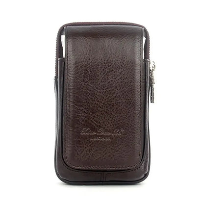 Sacoche Homme Ceinture Marron Foncé Format Vertical Compact