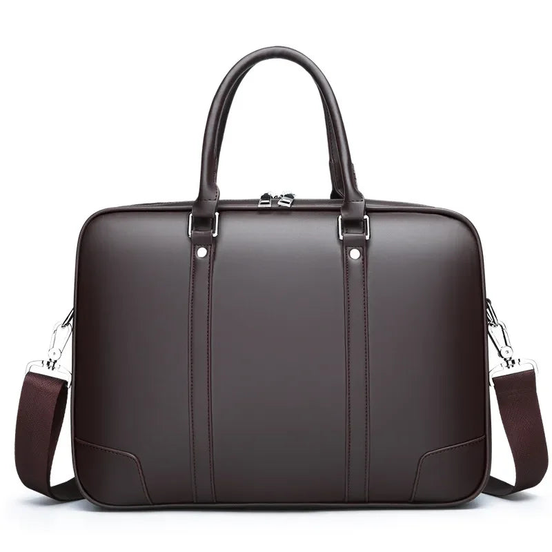 Sacoche Homme Classe en Cuir Marron Foncé et Noir, Sac à Main
