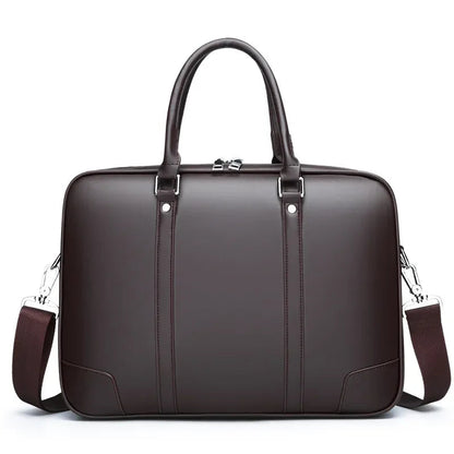 Sacoche Homme Classe en Cuir Marron Foncé et Noir, Sac à Main