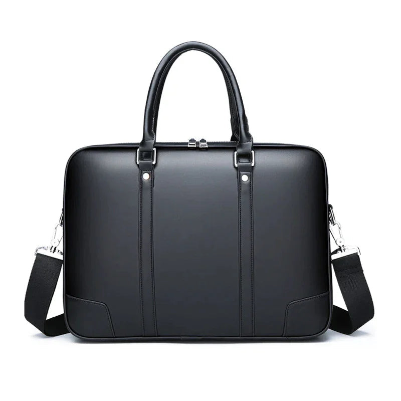 Sacoche Homme Classe en Cuir Marron Foncé et Noir, Sac à Main
