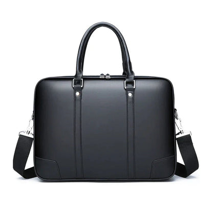 Sacoche Homme Classe en Cuir Marron Foncé et Noir, Sac à Main