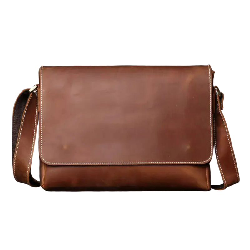 Sacoche Homme Cuir Marron, Sac Besace à Rabat Effet Rétro