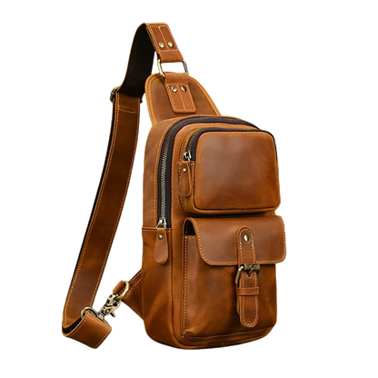 Sacoche Homme en Cuir Crazy Horse, Sac de Poitrine Multipoches