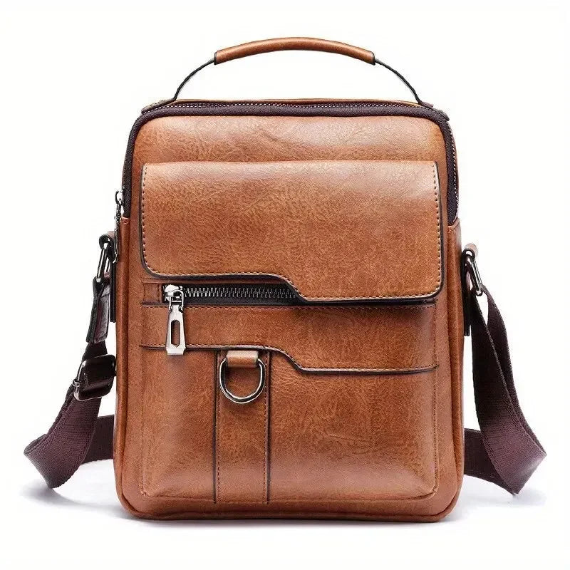 Sacoche Homme Marron Bandoulière, Sac Cuir Poignée et Boucle