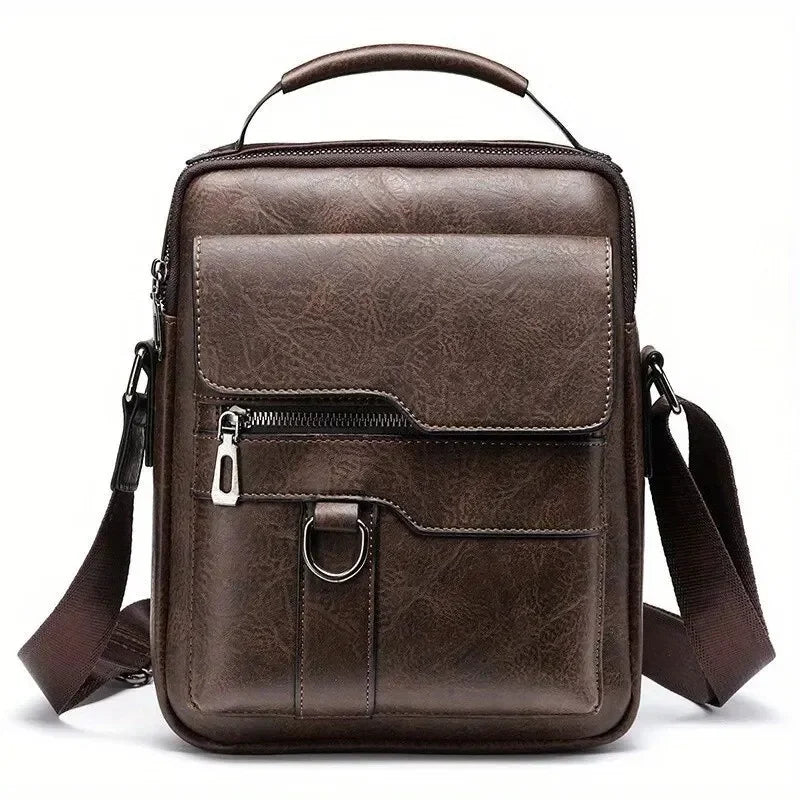 Sacoche Homme Marron Bandoulière, Sac Cuir Poignée et Boucle