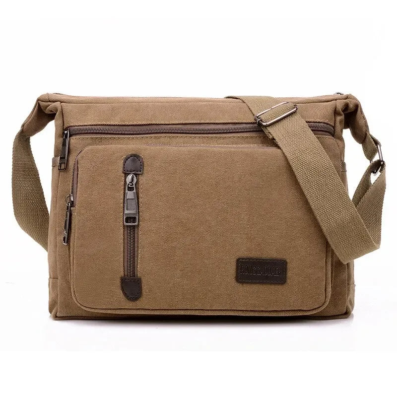 Sacoche Homme Toile Noire, Sac Bandoulière Rétro Multicouche