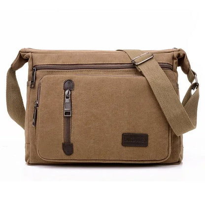 Sacoche Homme Toile Noire, Sac Bandoulière Rétro Multicouche