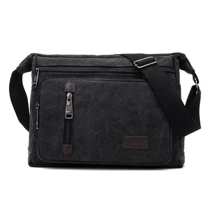 Sacoche Homme Toile Noire, Sac Bandoulière Rétro Multicouche
