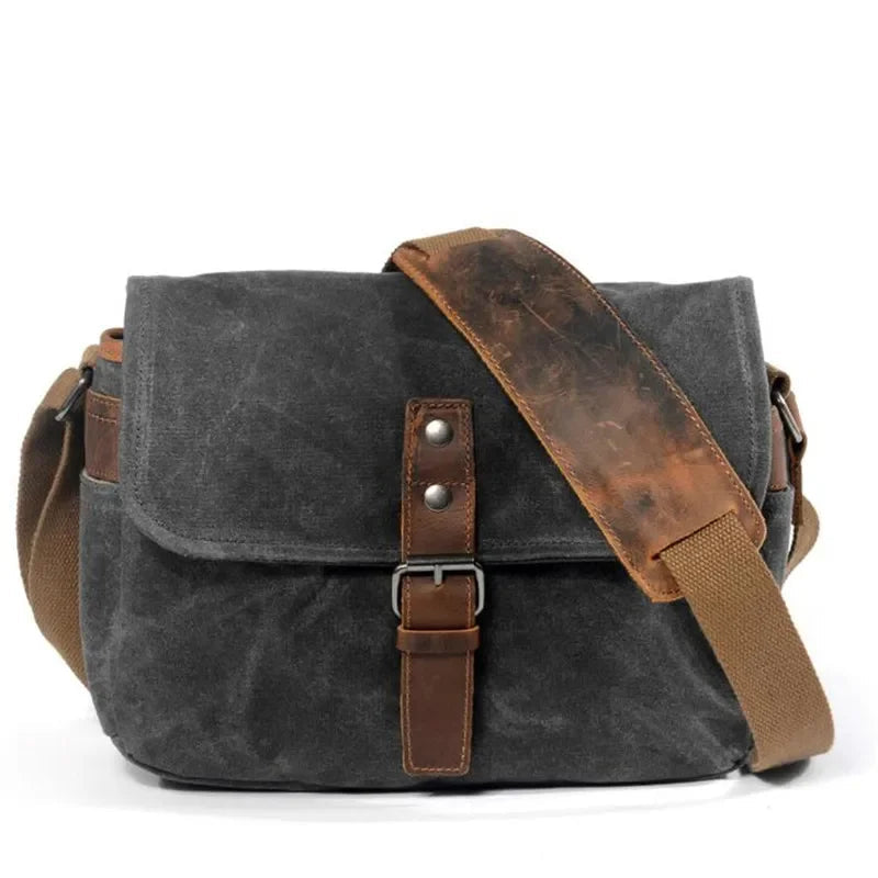 Sacoche Homme Toile Vintage Grise, Sac Bandoulière Cuir