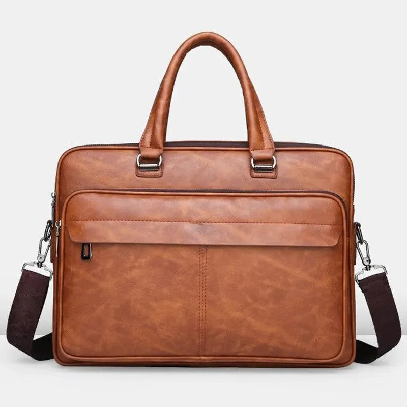 Sacoche Homme Travail Marron, Cartable Cuir Poignées Doubles