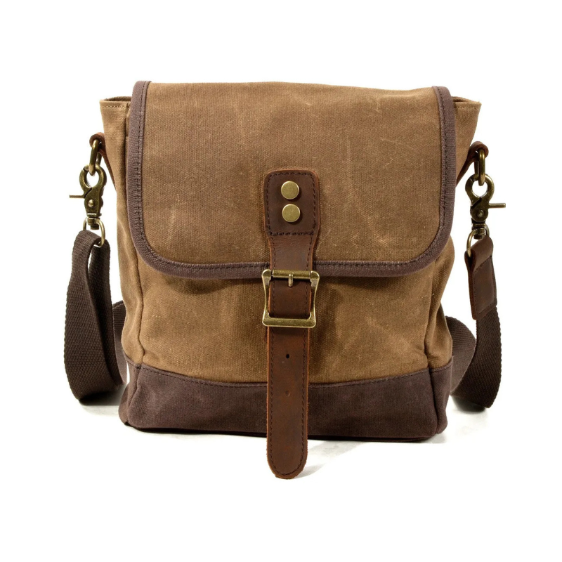 Sacoche Homme Vintage à Rabat Beige, Sac en Toile Cirée