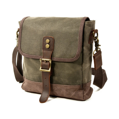 Sacoche Homme Vintage à Rabat Beige, Sac en Toile Cirée
