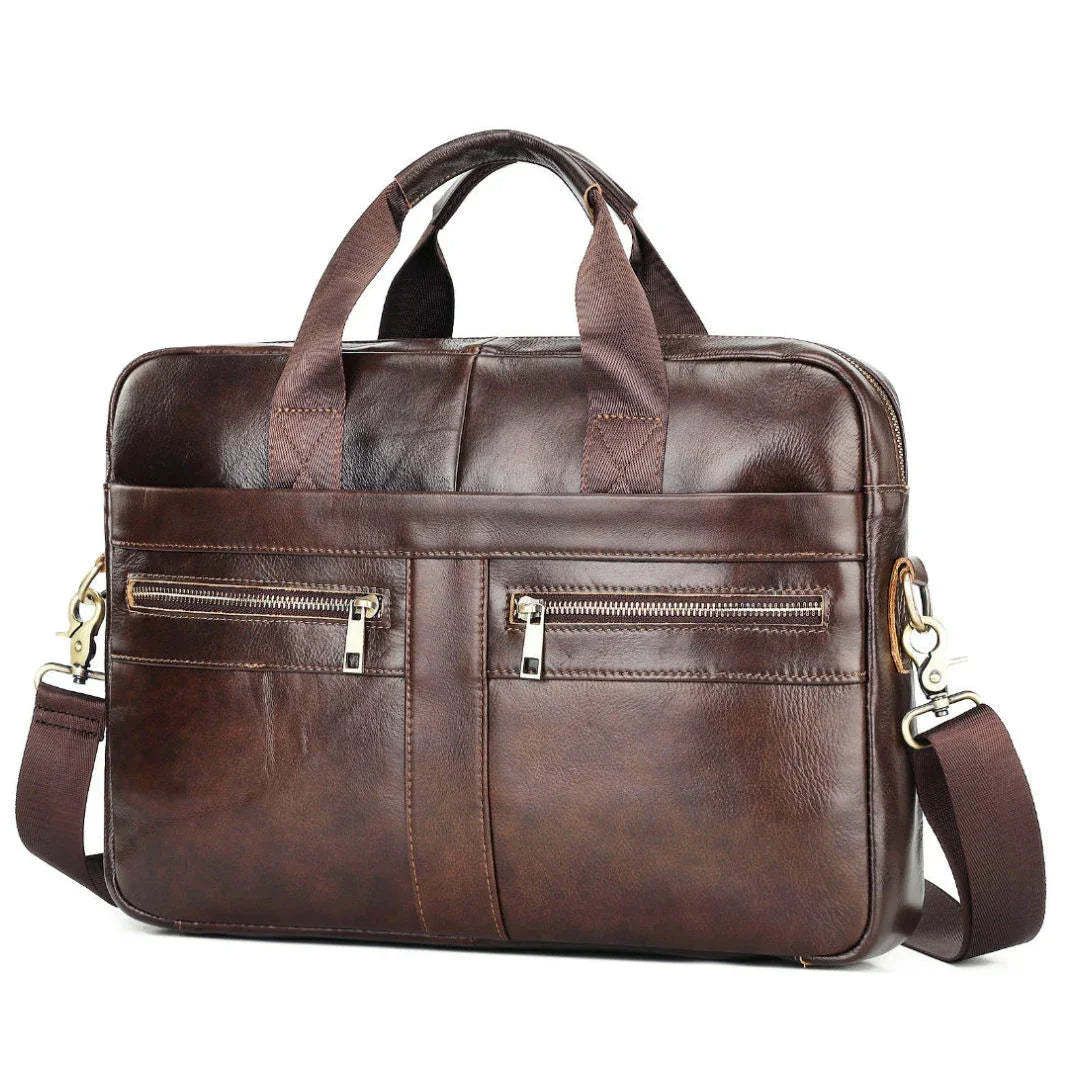 Sacoche Ordinateur Homme Cuir Noir, Cartable à Poches Zippées