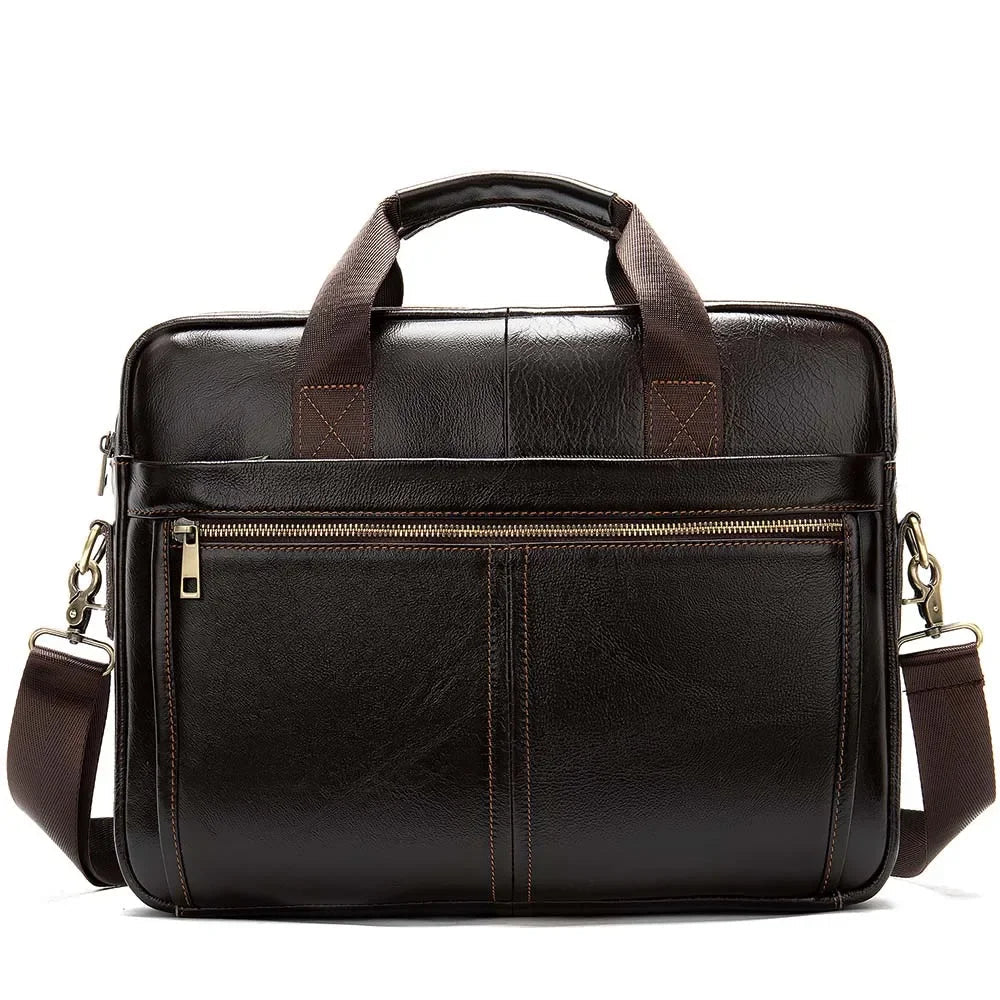 Sacoche Ordinateur Cuir Homme Noire, Cartable à Deux Poches