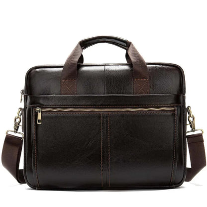 Sacoche Ordinateur Cuir Homme Noire, Cartable à Deux Poches