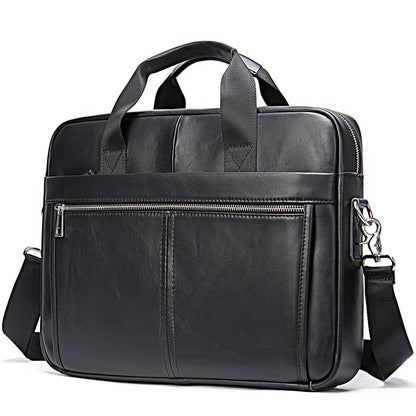 Sacoche Ordinateur Cuir Homme Noire, Cartable à Deux Poches