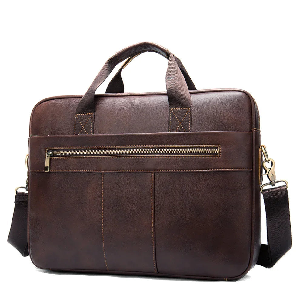 Sacoche Ordinateur Homme Cuir Noire, Cartable à Poche Zippée
