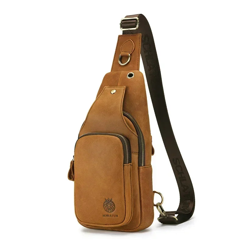 Sacoche Poitrine Cuir Homme Bandoulière Marron, Sac Sling
