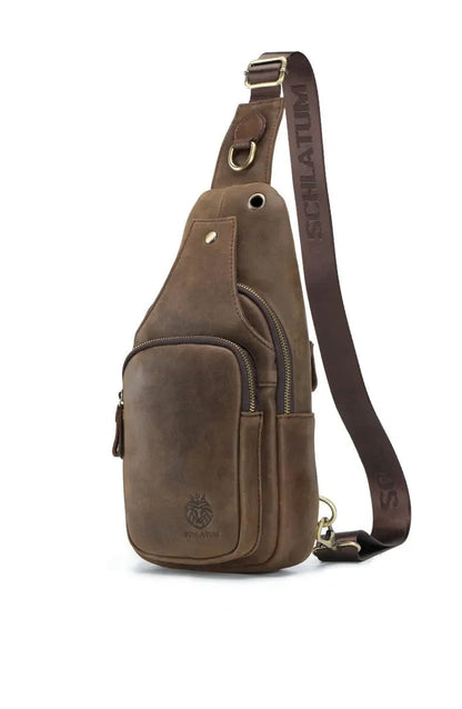 Sacoche Poitrine Cuir Homme Bandoulière Marron, Sac Sling