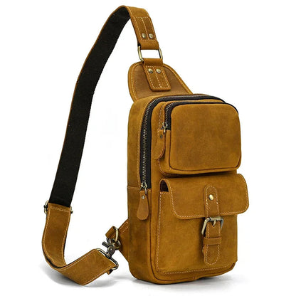 Sacoche Poitrine Homme Marron, Sac de Sport en Cuir Souple