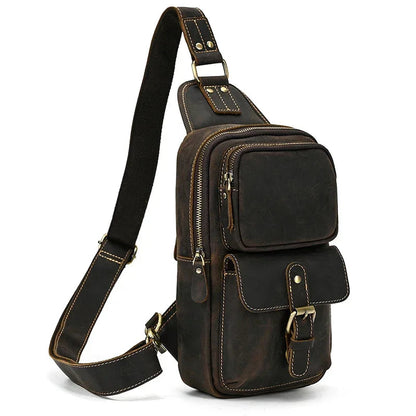 Sacoche Poitrine Homme Marron, Sac de Sport en Cuir Souple