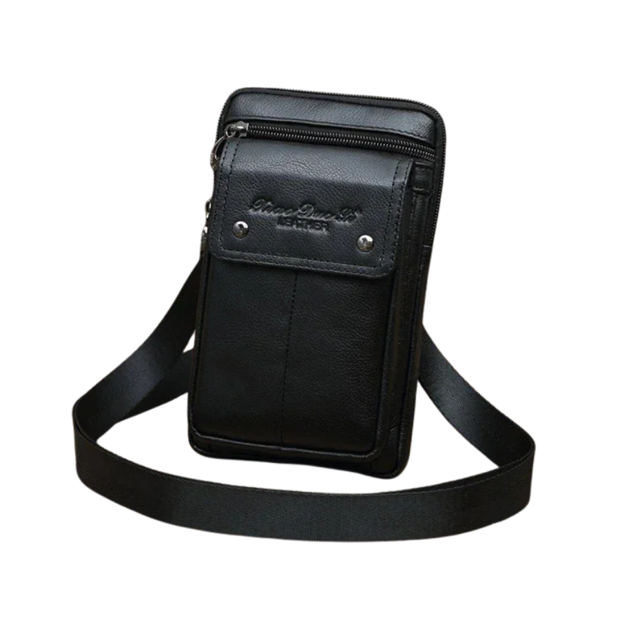 Sacoche Portable Homme Marron Foncé, Petit Sac Ceinture Cuir