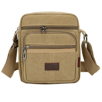 Sacoche Homme en Tissu Beige - Sac Bandoulière Toile Multipoche