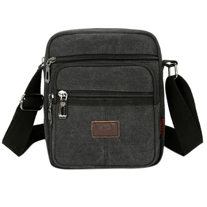 Sacoche Homme en Tissu Beige - Sac Bandoulière Toile Multipoche