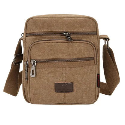 Sacoche Homme en Tissu Beige - Sac Bandoulière Toile Multipoche