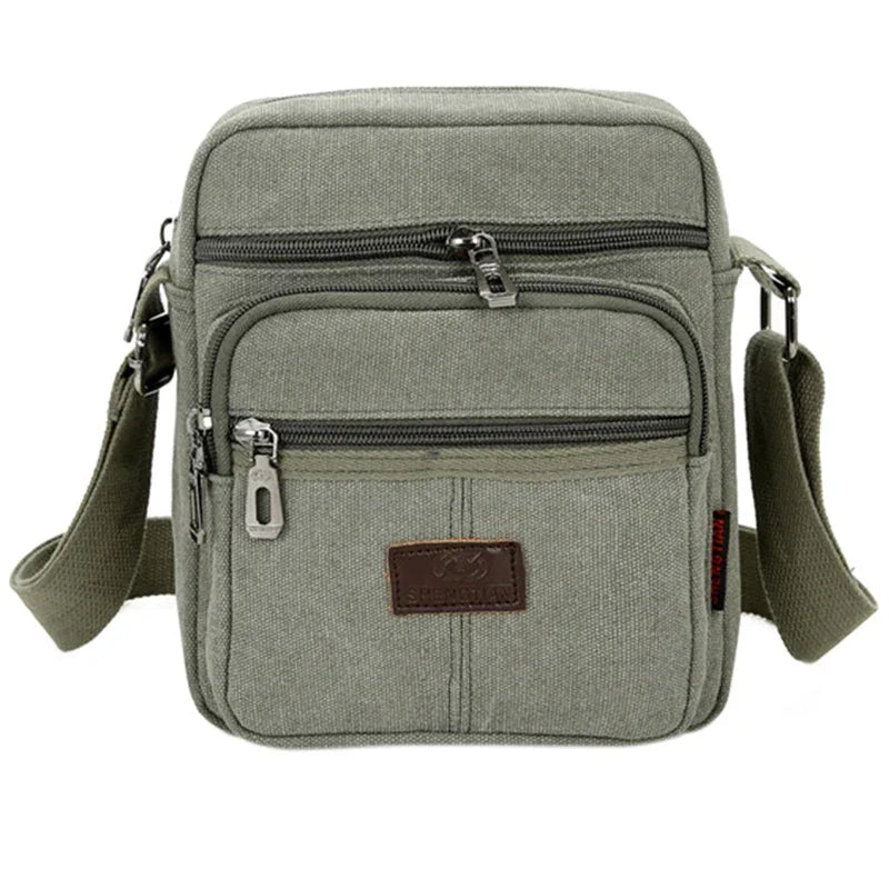 Sacoche Homme en Tissu Beige - Sac Bandoulière Toile Multipoche