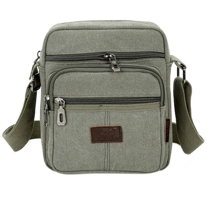 Sacoche Homme en Tissu Beige - Sac Bandoulière Toile Multipoche