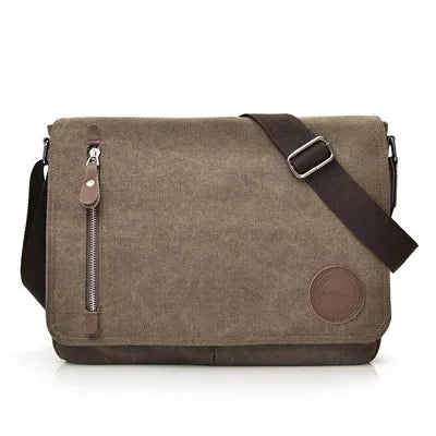 Sacoche Homme en Toile Noire - Sac Besace Cartable Rétro