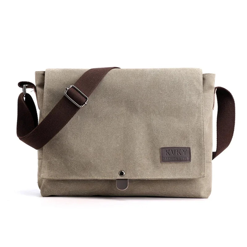 Sacoche Homme en Toile Grise - Sac Besace Bouton Pression