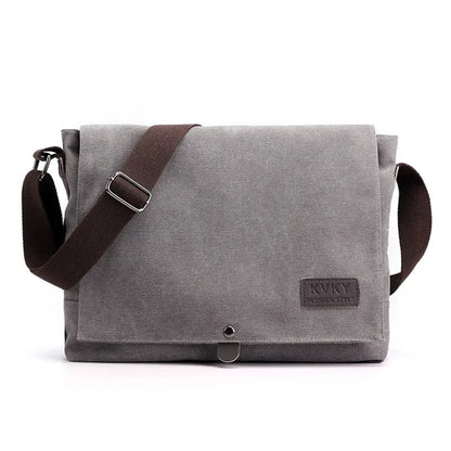 Sacoche Homme en Toile Grise - Sac Besace Bouton Pression