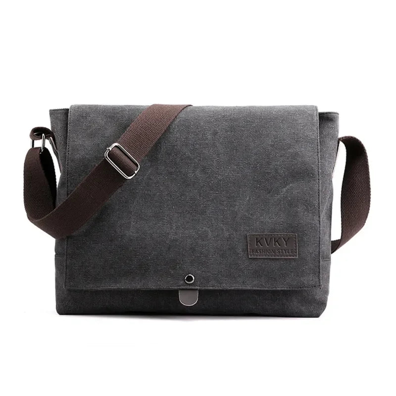 Sacoche Homme en Toile Grise - Sac Besace Bouton Pression