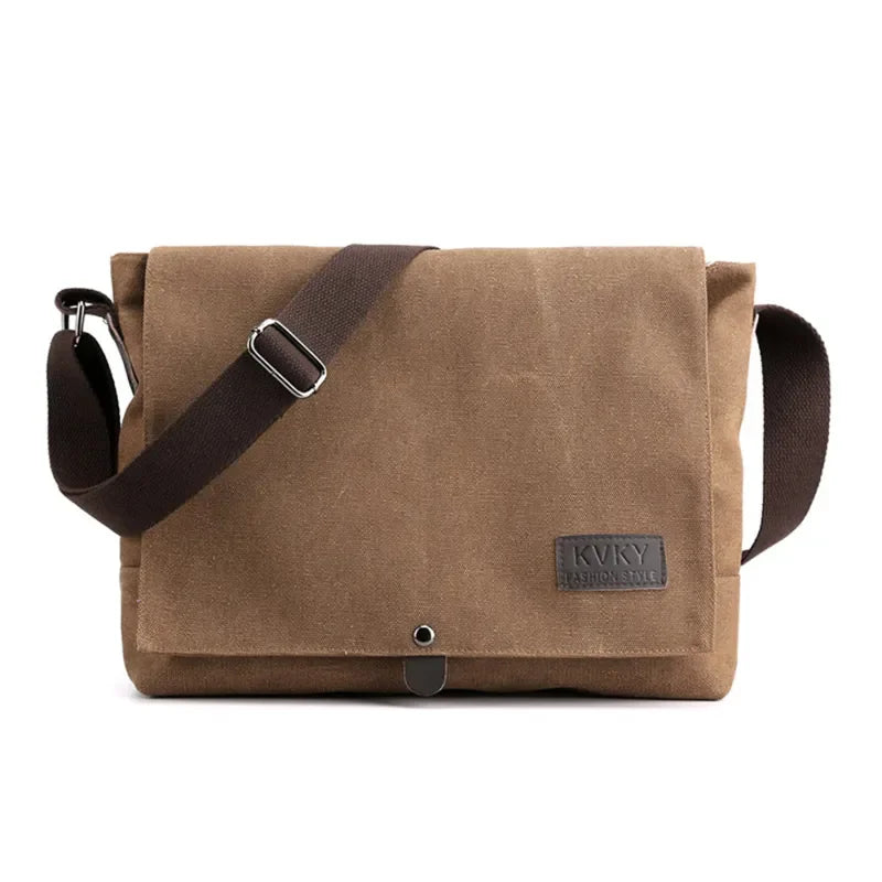 Sacoche Homme en Toile Grise - Sac Besace Bouton Pression