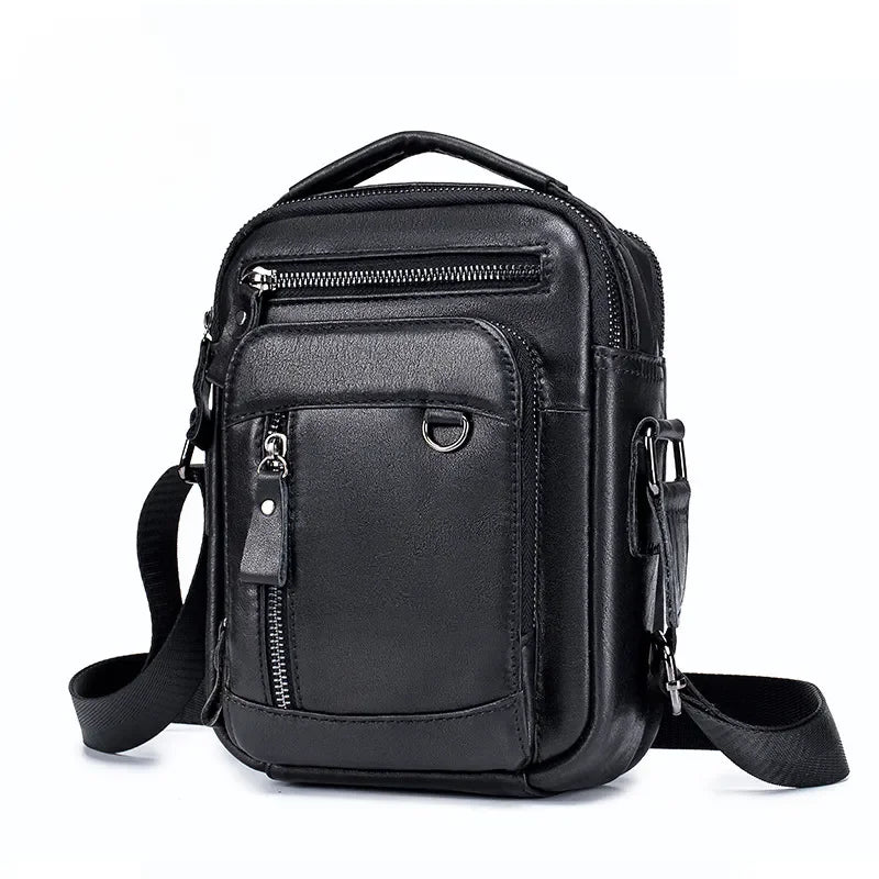 Sacoche Cuir Homme Noire Multi-Poches - Sac Bandoulière Compact
