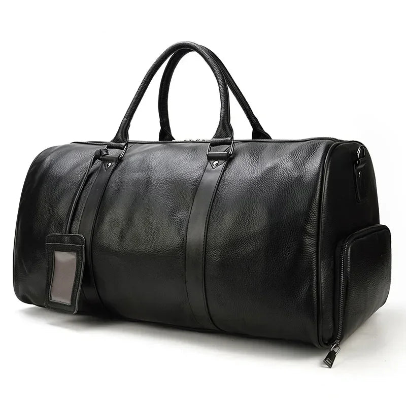 Sac de Voyage en Cuir Homme Noir - Compartiment à Chaussures