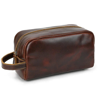 Trousse de Toilette en Cuir Véritable pour Homme, Format Voyage