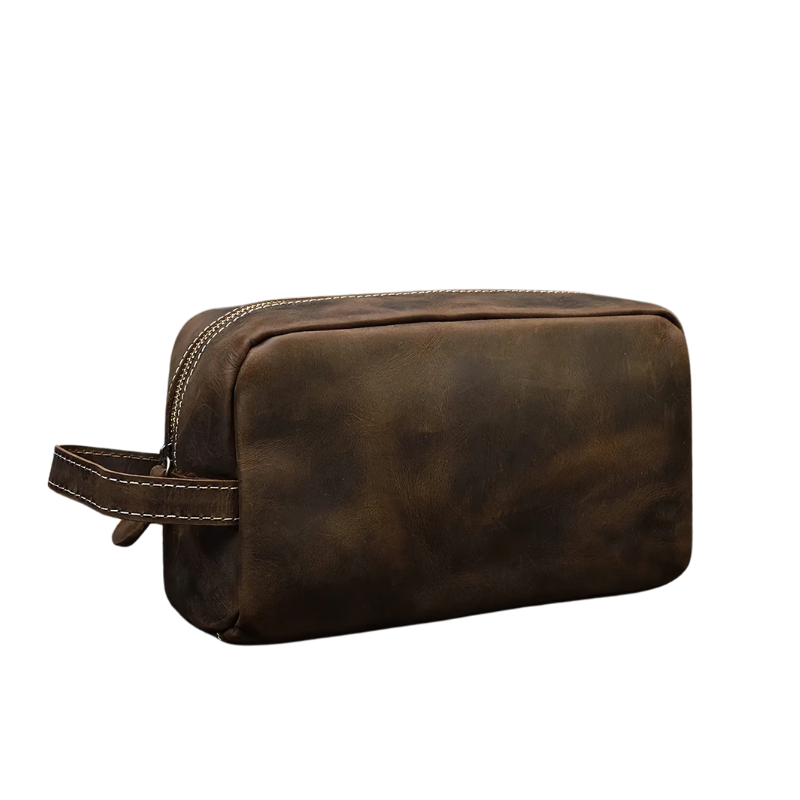 Trousse de Toilette en Cuir Véritable Homme, Grand Format Robuste