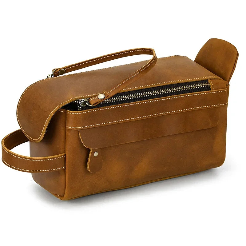 Trousse de Toilette en Cuir Véritable Homme, Grand Format Robuste