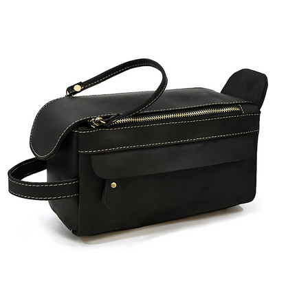 Trousse de Toilette en Cuir Véritable Homme, Grand Format Robuste